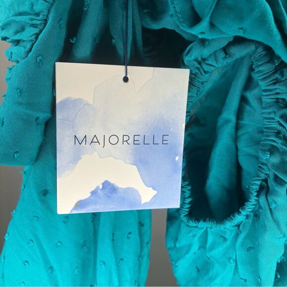 NWT MAJORELLE Solare Midi Dress Swiss Dot Teal Blue Medium - Picture 6 of 7